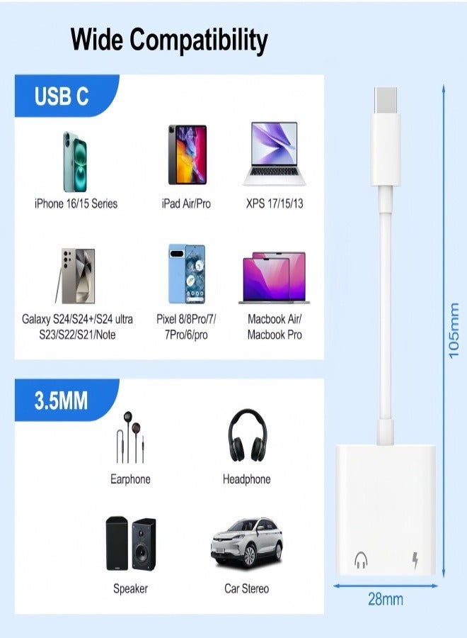 الصفحة الرئيسية محول USB-C إلى مقبس سماعة رأس 3.5 مم مع شحن سريع 100 واط إصدار رقمي - متوافق مع iPhone 15/16/17 Pro و Pro Max و Samsung Galaxy S24/S23/S22/S21 Ultra و iPad Pro وأجهزة أخرى - Image 2